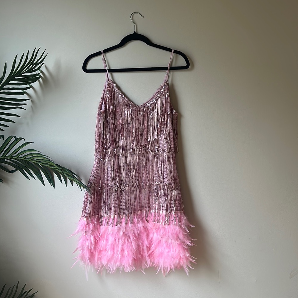 Pink feather sequin dress (BRAND NEW)